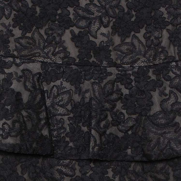 Pre Owned Alice + Olivia Black Lace Josephine Peplum Dress S