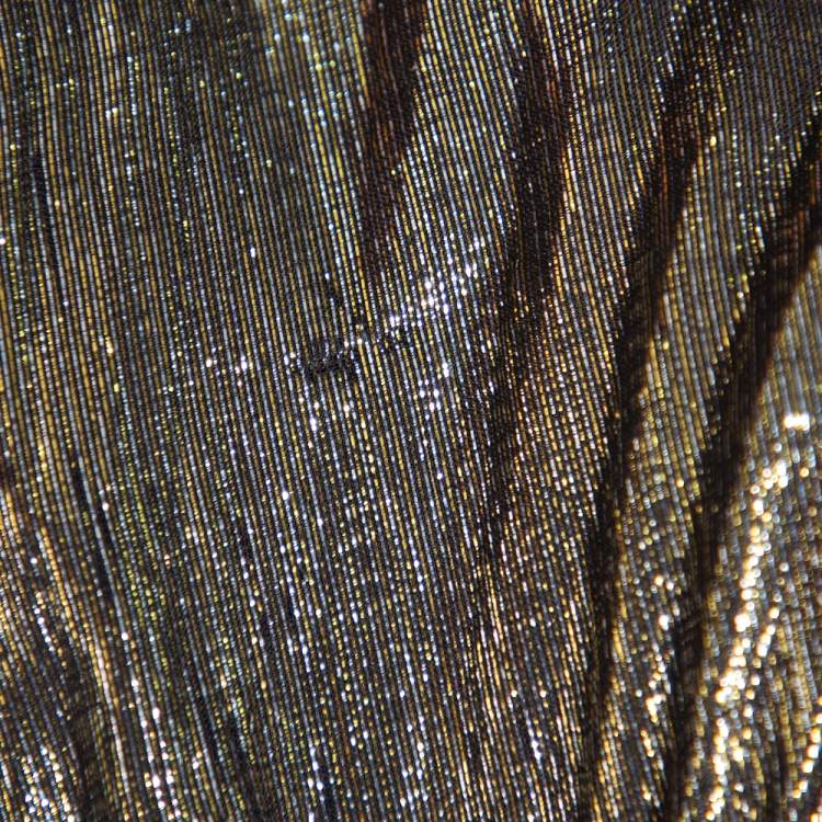 Pre Owned Alice + Olivia Gold & Black Silk Pleated Katz Maxi Skirt XS