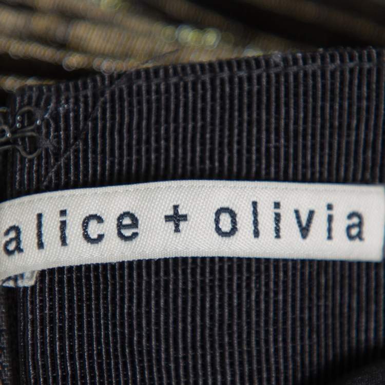 Pre Owned Alice + Olivia Gold & Black Silk Pleated Katz Maxi Skirt XS