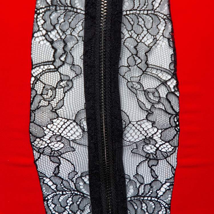 Pre Owned Alice + Olivia Red Crepe Lace Trim Detail Sleeveless Poppy Crop Top XS