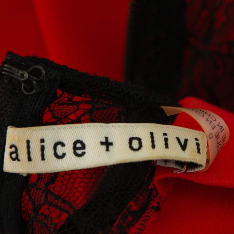 Pre Owned Alice + Olivia Red Crepe Lace Trim Detail Sleeveless Poppy Crop Top XS