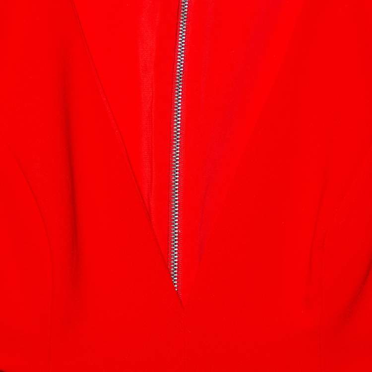 Pre Owned Alice + Olivia Red Crepe Cutout Detail Plunge Neck Riki Midi Dress XS
