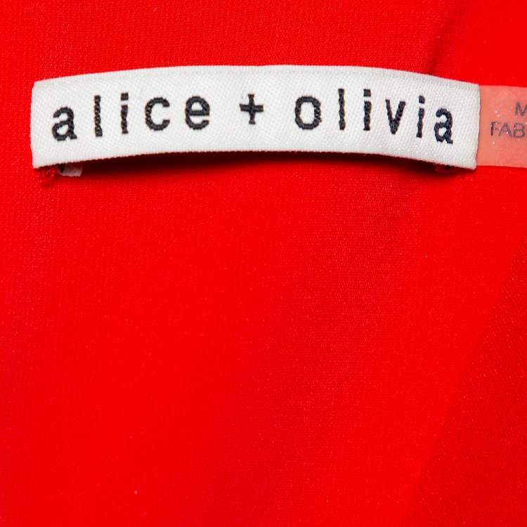 Pre Owned Alice + Olivia Red Crepe Cutout Detail Plunge Neck Riki Midi Dress XS