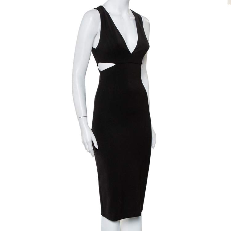 Pre Owned Alice + Olivia Black Crepe Cutout Detail Plunge Neck Riki Midi Dress XS