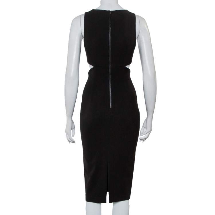 Pre Owned Alice + Olivia Black Crepe Cutout Detail Plunge Neck Riki Midi Dress XS