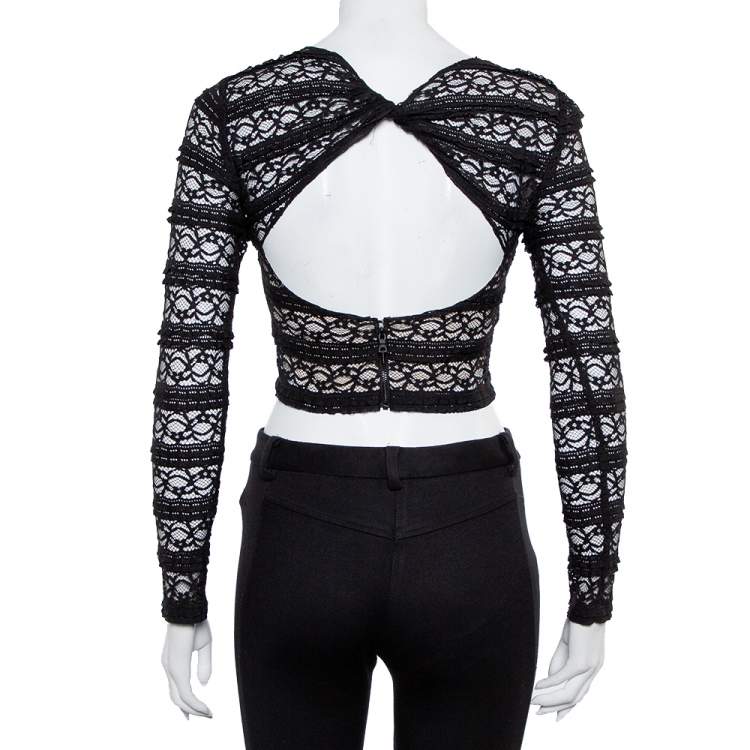 Pre Owned Alice + Olivia Black Lace Long Sleeve Rilo Crop Top XS