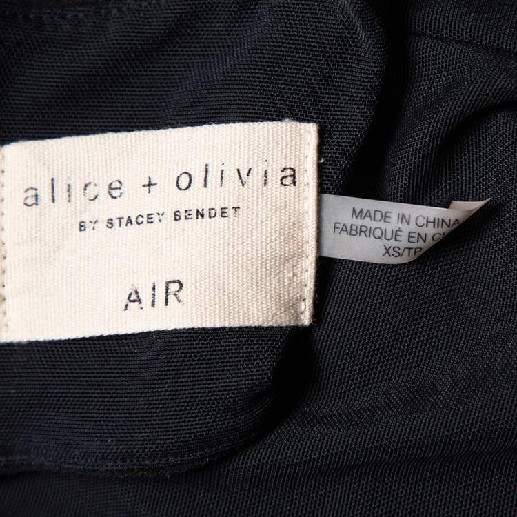 Pre Owned Alice + Olivia Black Knit Back Open Detail Short Sleeve Crop Top XS
