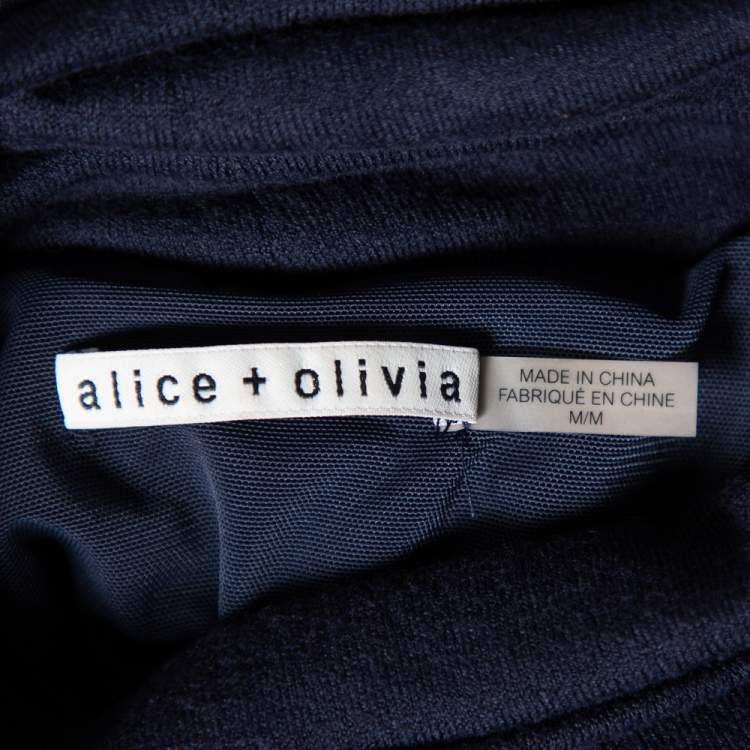 Pre Owned Alice + Olivia Navy Blue Knit Turtle Neck Long Sleeve Slit Detail Maxi Dress M