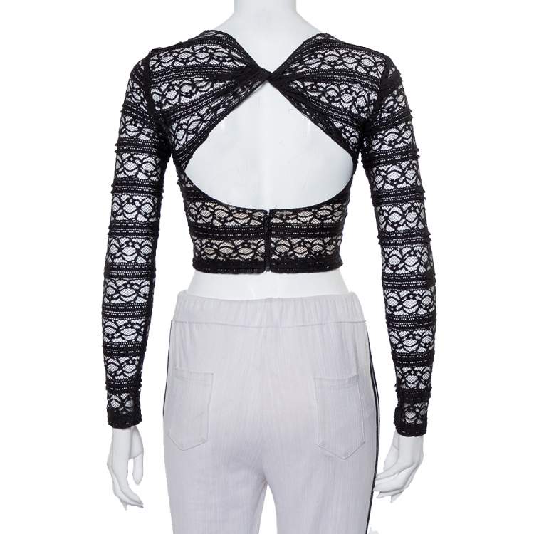Pre Owned Alice + Olivia Black Lace Long Sleeve Rilo Crop Top XS