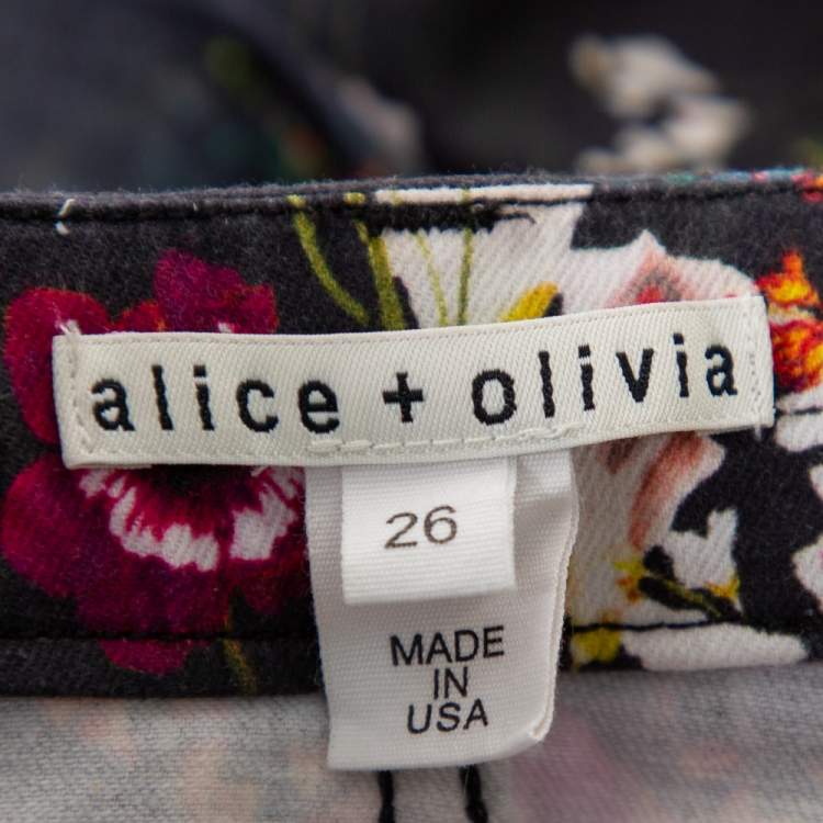 Pre Owned Alice + Olivia Black Floral Printed Denim Skinny Fit Jeans S