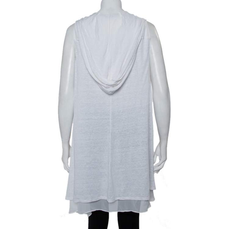 Pre Owned Alice & Olivia Air White Linen Hooded Open Front Layered Shrug L