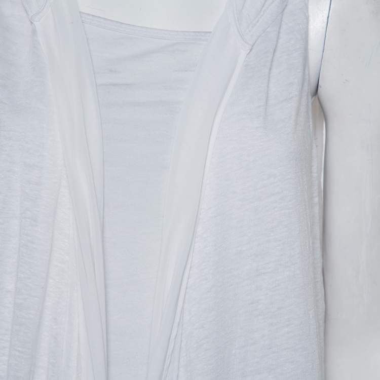 Pre Owned Alice & Olivia Air White Linen Hooded Open Front Layered Shrug L