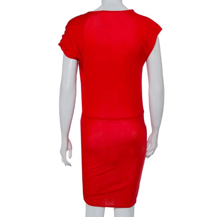 Pre Owned Alice + Olivia Red Lyocell Twisted Draped Ruched Oversized Mini Dress XS