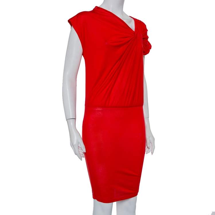 Pre Owned Alice + Olivia Red Lyocell Twisted Draped Ruched Oversized Mini Dress XS