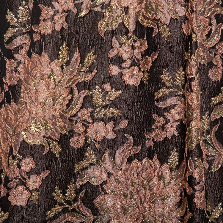 Pre Owned Alice + Olivia  Brown Lurex Floral Jacquard Pleated Rachelle Maxi Skirt S