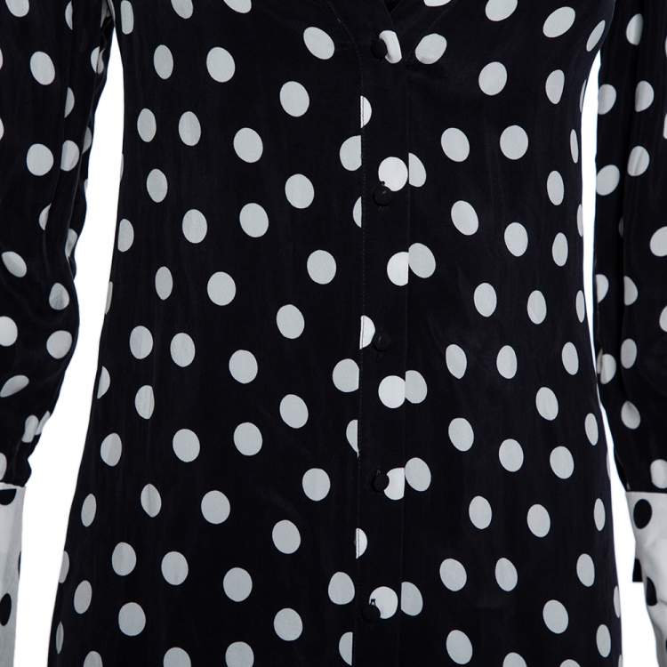 Pre Owned Alice + Olivia Black Polka Dot Crepe Shirt Dress S