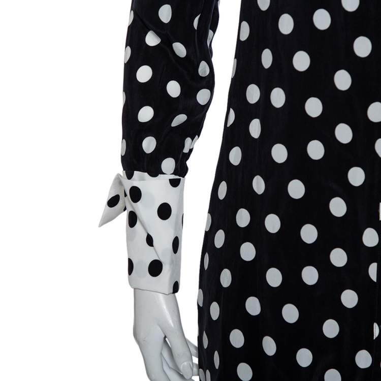 Pre Owned Alice + Olivia Black Polka Dot Crepe Shirt Dress S