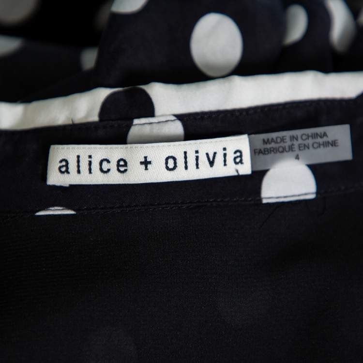 Pre Owned Alice + Olivia Black Polka Dot Crepe Shirt Dress S