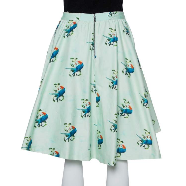 Pre Owned Alice + Olivia Mint Green Earla Printed Cotton Flared Skater Skirt S