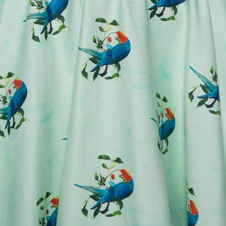 Pre Owned Alice + Olivia Mint Green Earla Printed Cotton Flared Skater Skirt S