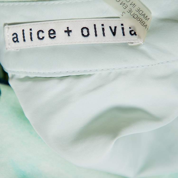 Pre Owned Alice + Olivia Mint Green Earla Printed Cotton Flared Skater Skirt S