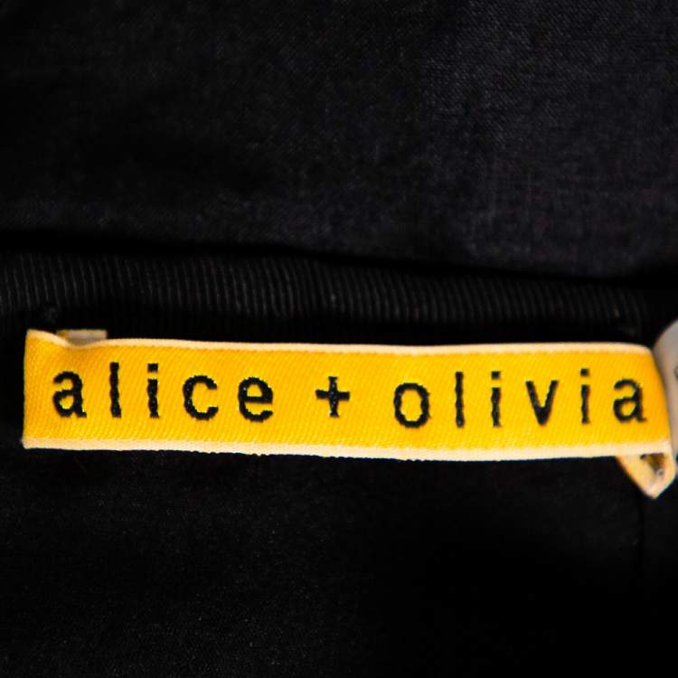 Pre Owned Alice + Olivia Black Embellished Lace & Feather Trim Patricia Peplum Dress S