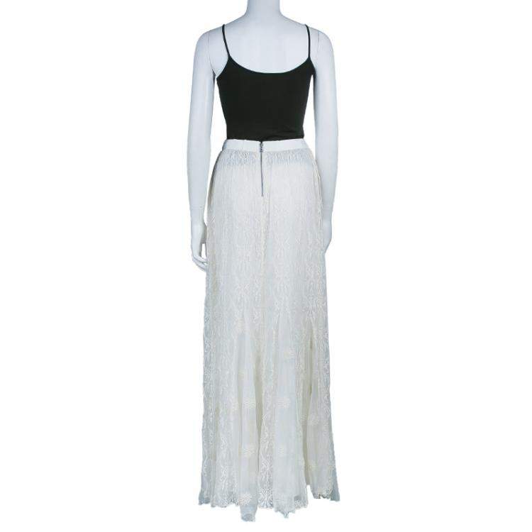 Pre Owned Alice + Olivia Louie Cream Lace Maxi Skirt M
