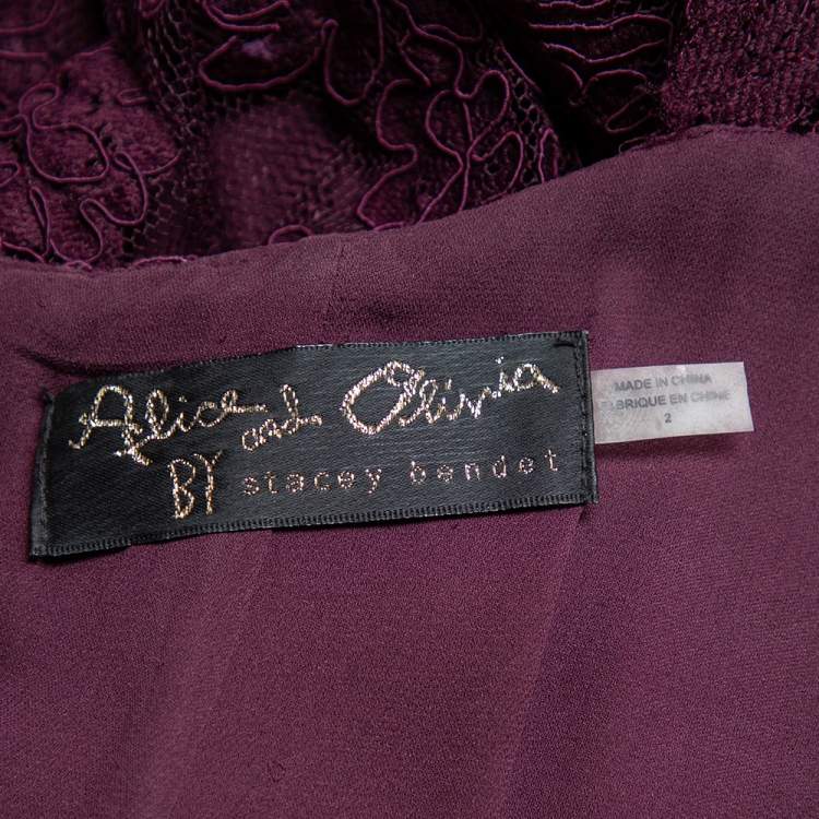 Pre Owned Alice + Olivia Purple Lace Open Back Fishtail Detail Gown S