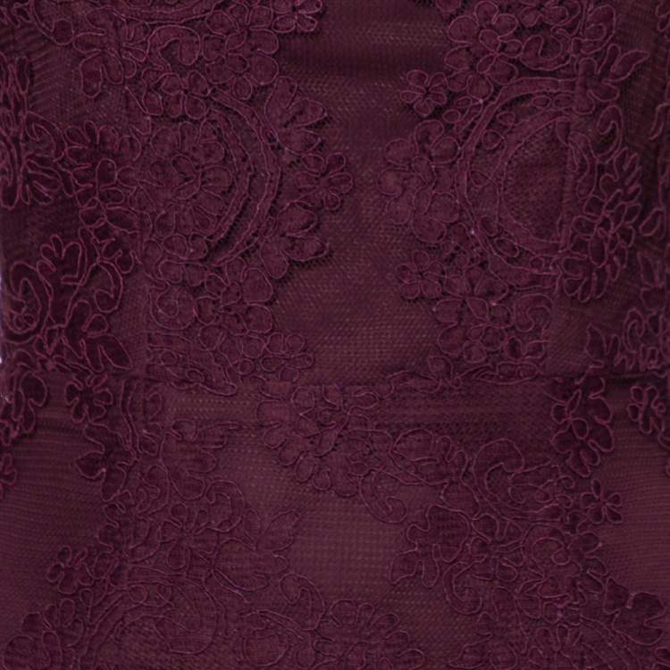 Pre Owned Alice + Olivia Purple Lace Open Back Fishtail Detail Gown S