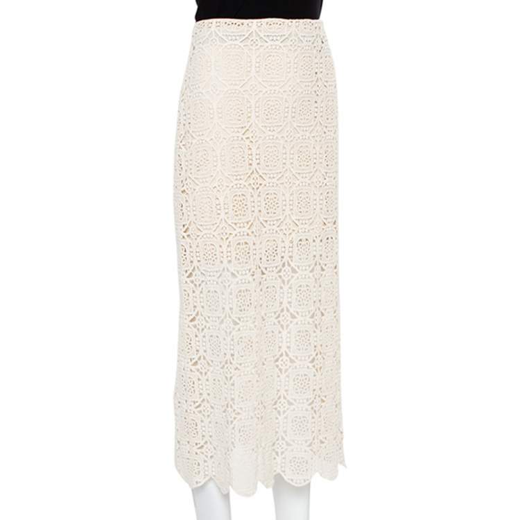 cream lace midi skirt