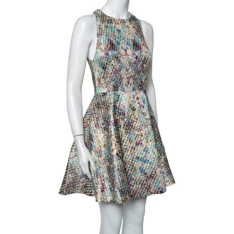 مملوكة مسبقًا Alice + Olivia Multicolor Lurex Jacquard Cutout Detail Mini Dress S