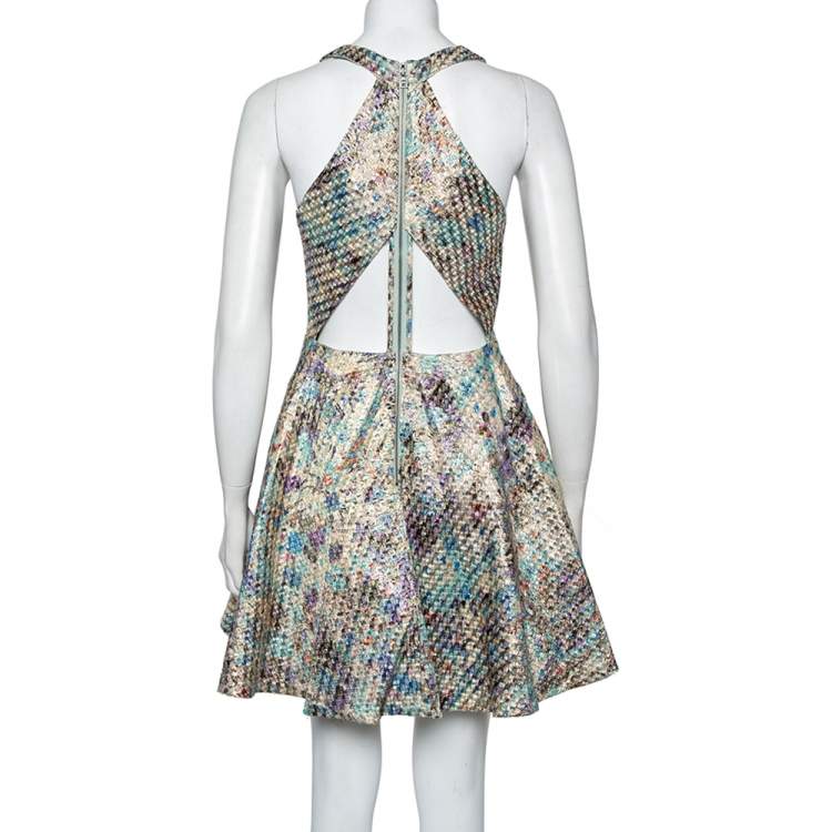 مملوكة مسبقًا Alice + Olivia Multicolor Lurex Jacquard Cutout Detail Mini Dress S