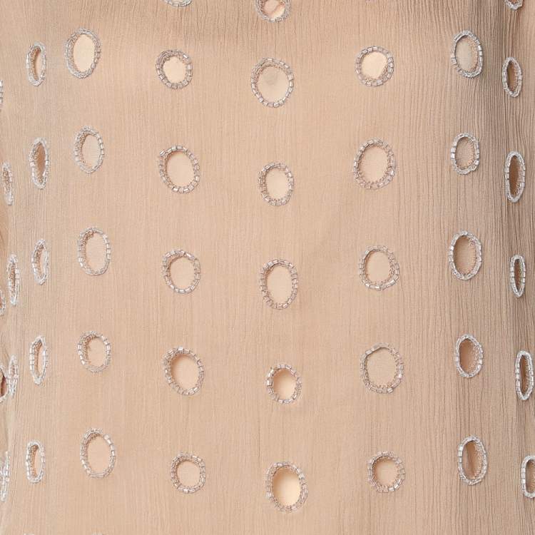 Pre Owned Alice + Olivia Beige Silk Bead Embellished Sleeveless Top L