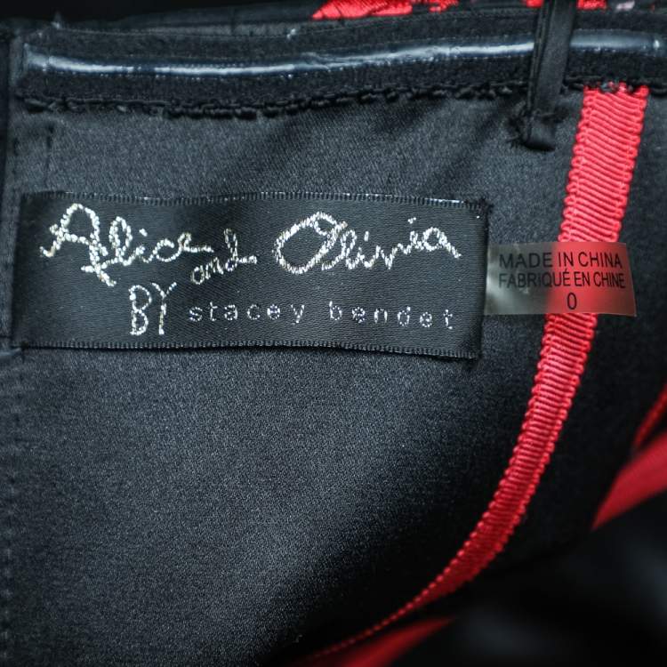 Pre Owned Alice + Olivia Black & Red Floral Embroidered Strapless Gown XS   