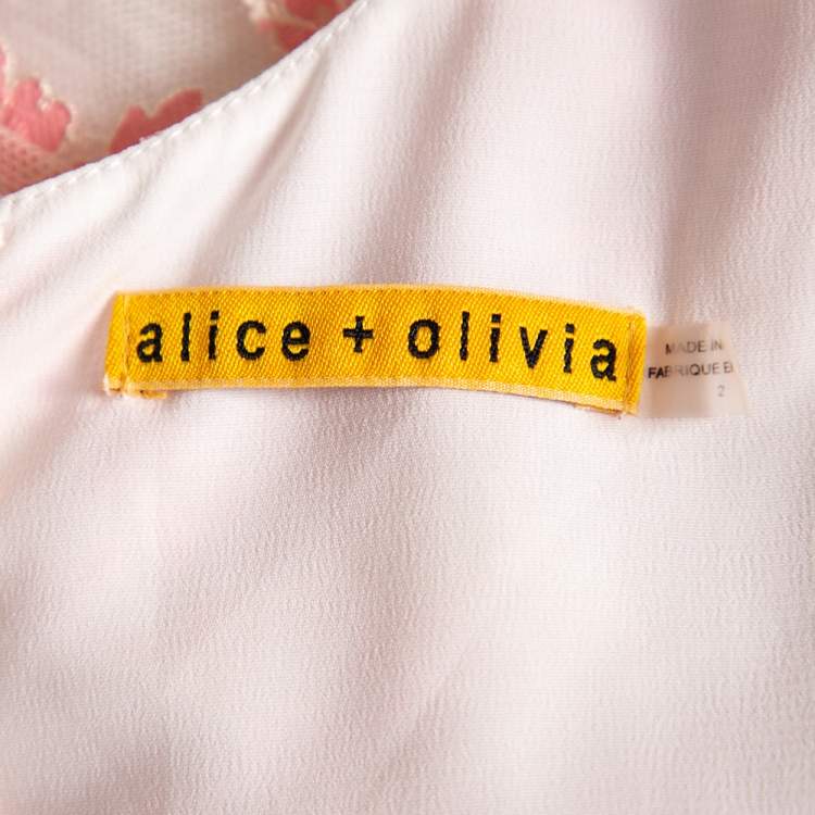 Pre Owned Alice + Olivia Off-White & Pink Floral Lace Sleeveless Mini Dress S