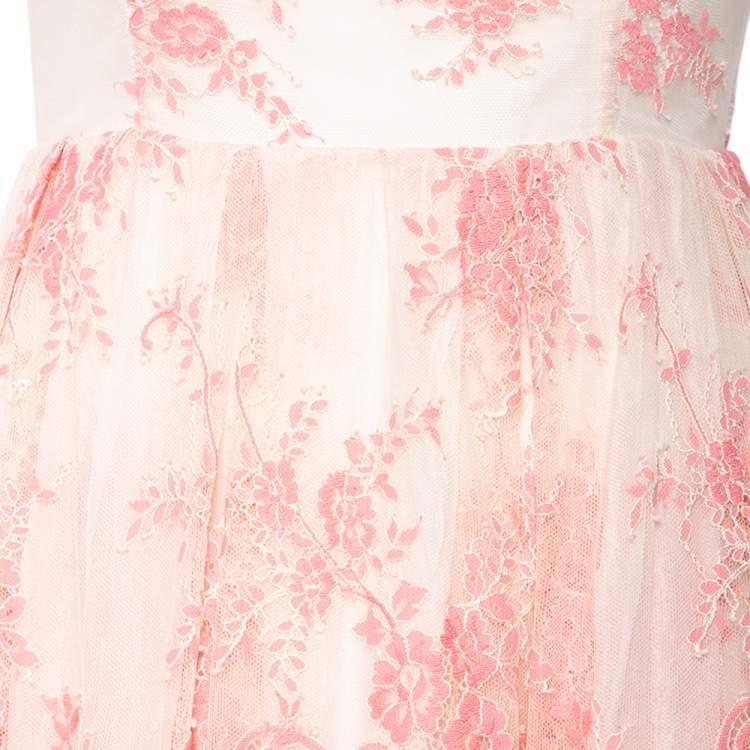 Pre Owned Alice + Olivia Off-White & Pink Floral Lace Sleeveless Mini Dress S