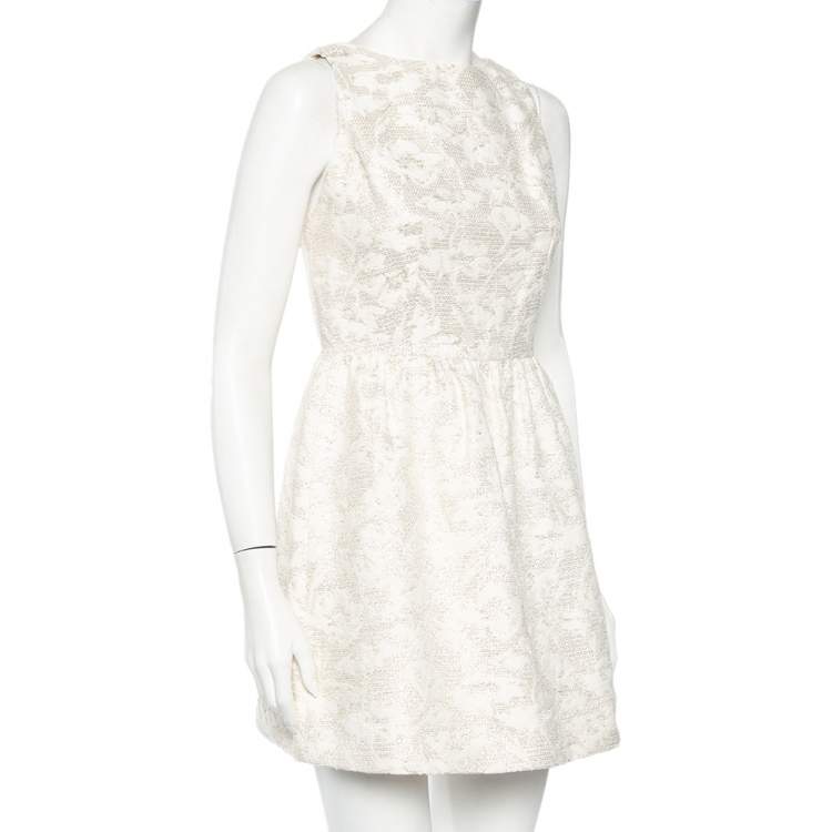 Pre Owned Alice + Olivia Off-White Lurex Jacquard Open Back Lillyanne Dress S