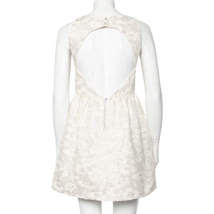 Pre Owned Alice + Olivia Off-White Lurex Jacquard Open Back Lillyanne Dress S