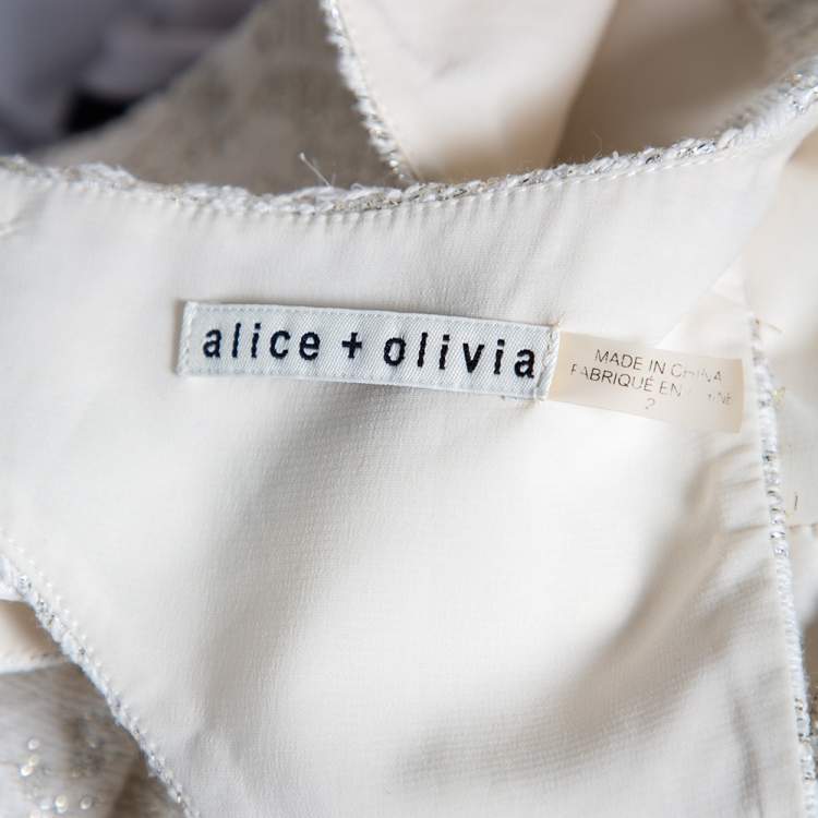 Pre Owned Alice + Olivia Off-White Lurex Jacquard Open Back Lillyanne Dress S
