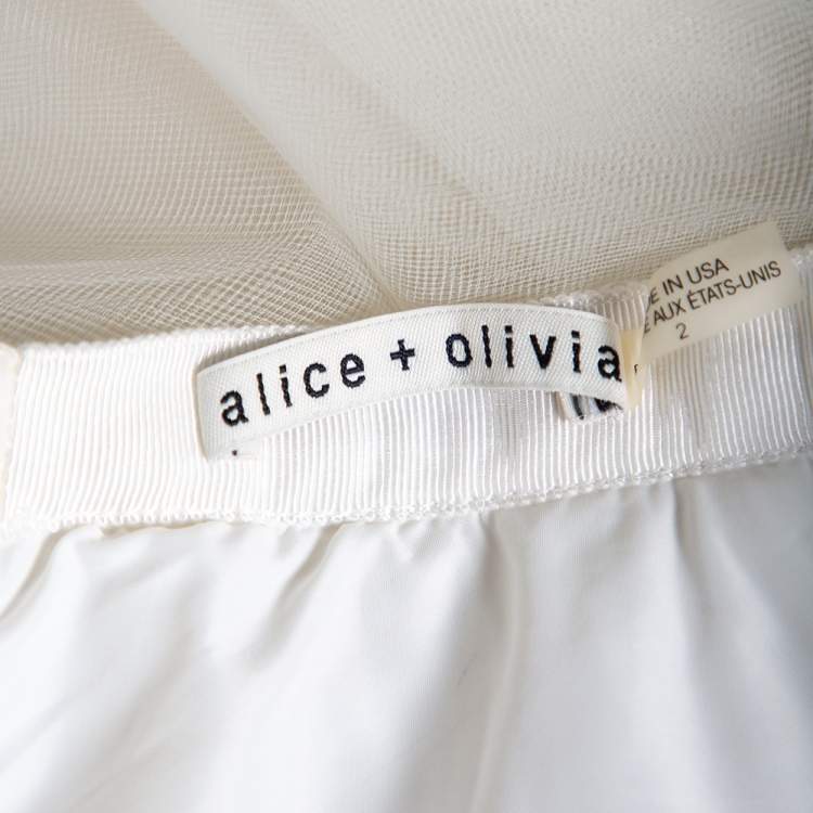 Pre Owned Alice + Olivia Off-White Tulle Flared Justina Skirt S