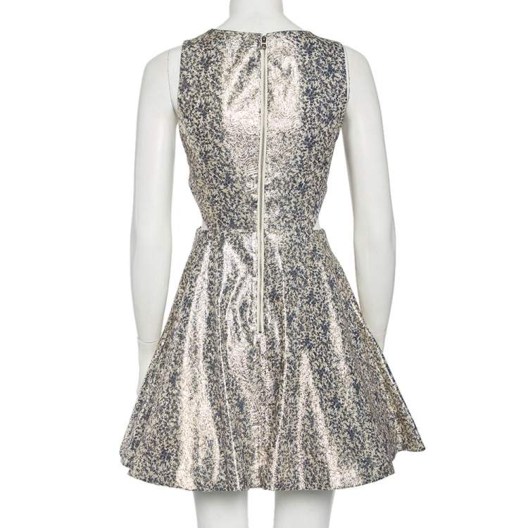 Pre Owned Alice + Olivia Metallic Lurex Silk Cutout Detail Varita Mini Dress S