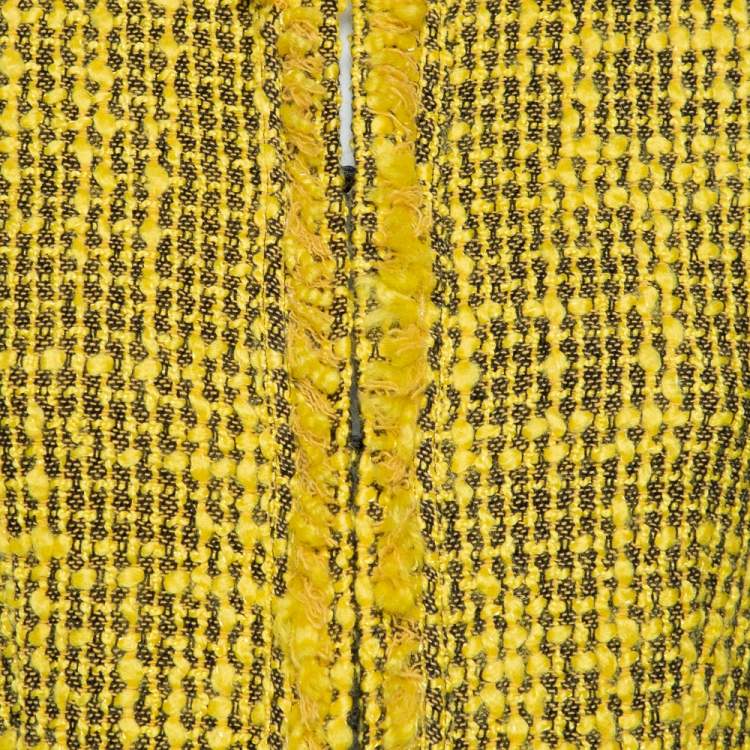 Pre Owned Alice + Olivia Yellow Tweed Hook Front Collarless Celeste Jacket M