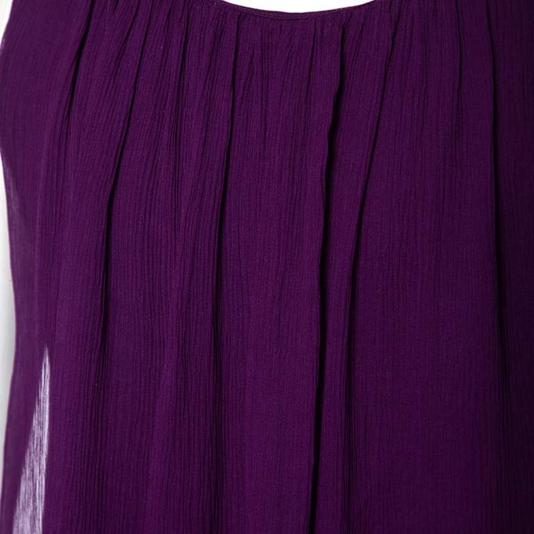 Pre Owned Alice + Olivia Purple Silk Chiffon Sleeveless Sheer Overlay Top M