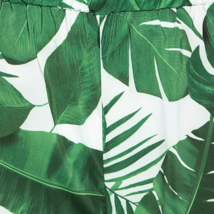 مملوكة مسبقًا Alice + Olivia White Tropical Leaves Printed Georgette Benny Pants XS