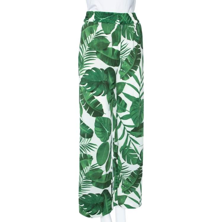 مملوكة مسبقًا Alice + Olivia White Tropical Leaves Printed Georgette Benny Pants XS