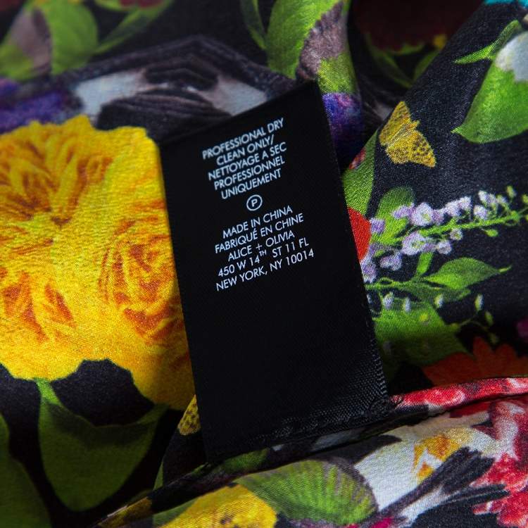 Pre Owned Alice + Olivia Multicolored Silk Kaleidoscopic Floral Print Shirt M 