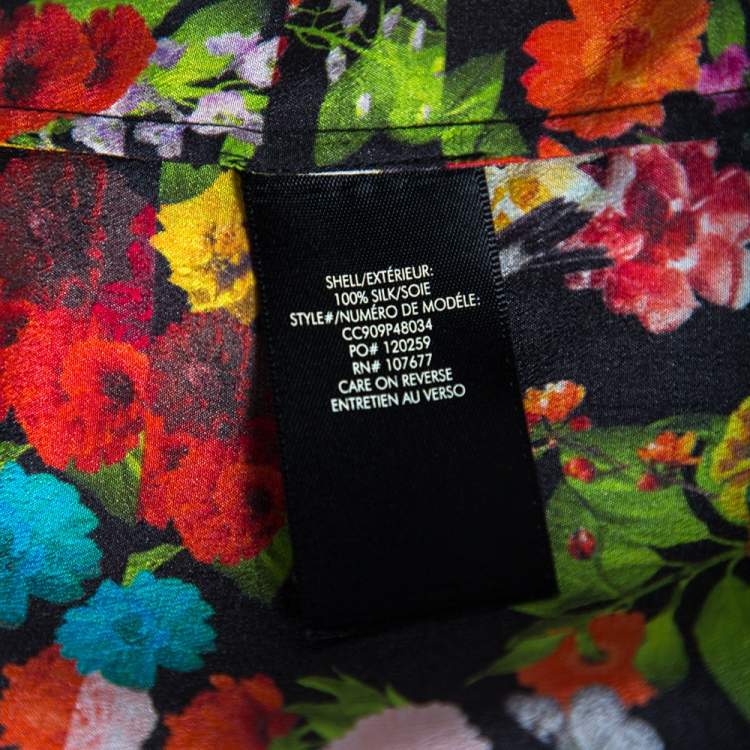 Pre Owned Alice + Olivia Multicolored Silk Kaleidoscopic Floral Print Shirt M 