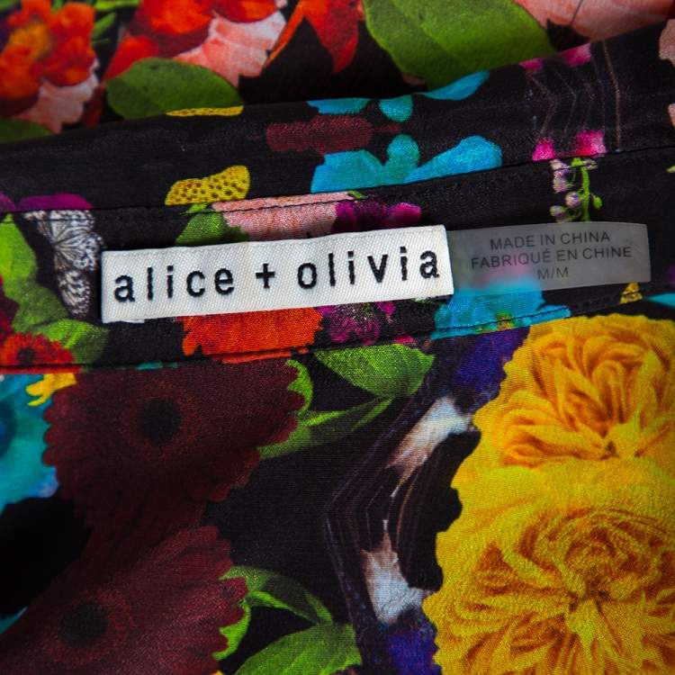 Pre Owned Alice + Olivia Multicolored Silk Kaleidoscopic Floral Print Shirt M 