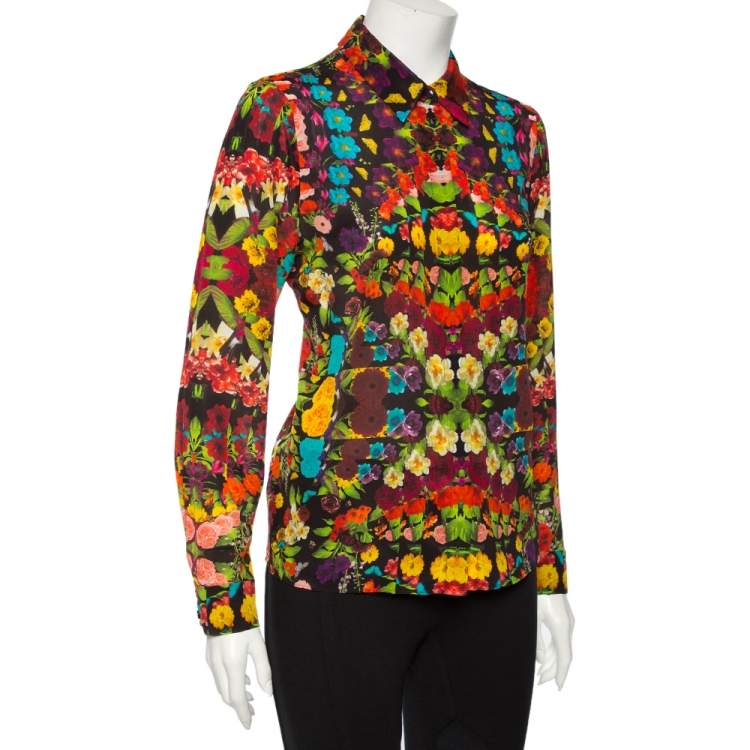 Pre Owned Alice + Olivia Multicolored Silk Kaleidoscopic Floral Print Shirt M 