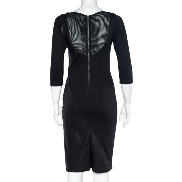 مملوكة مسبقًا Alice + Olivia Black Jersey Leather Paneled Sheath Dress M